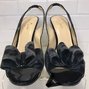 Kate Spade Black Leopard Suede Sling Back Open Toe Heels Sandals Womens Size 6 B